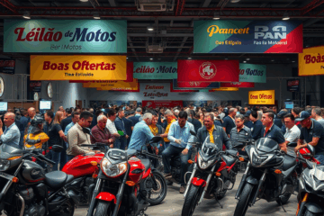 Imagem do Leilão de Motos do Banco Pan mostrando diversas motocicletas disponíveis para ofertas.