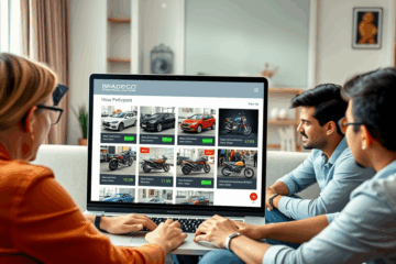 Participante do leilão de veículos financiados do Bradesco fazendo lances em automóveis.
