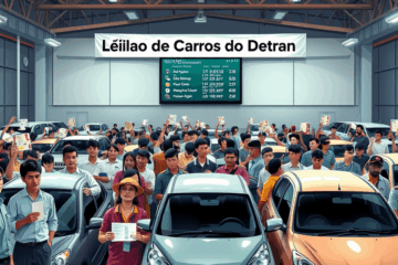 Imagem de um leilão de carros do Detran com veículos disponíveis para arrematação.