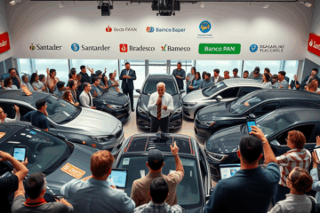 Imagem ilustrativa sobre leilão de carros em instituições financeiras, mostrando veículos disponíveis para compra.