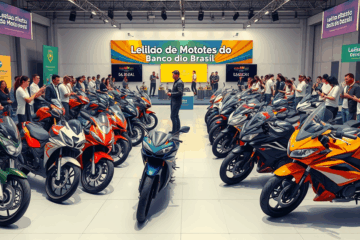 Imagem de motos disponíveis no leilão do Banco do Brasil, representando oportunidades de compra.