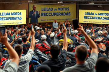Imagem de motos recuperadas disponíveis em leilão, representando oportunidades de compra para motociclistas.
