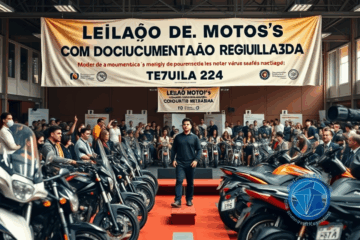 Imagem de motos disponíveis em leilão com documentação regularizada, destacando a segurança na compra.