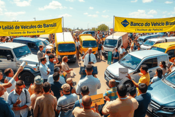 Imagem de um leilão de veículos do Banco do Brasil com diversas opções de carros.