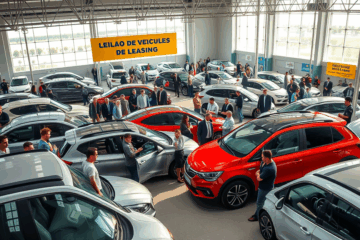 Imagem ilustrativa sobre leilão de veículos de leasing, mostrando carros em um leilão.