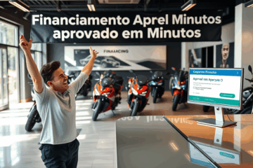 Imagem de uma moto com o texto sobre financiamento aprovado em minutos.