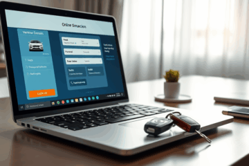 Imagem representativa do financiamento de carro online, mostrando um usuário utilizando uma plataforma digital para simular e contratar seu financiamento.