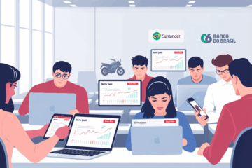 Homem usando o celular para financiar uma moto online.